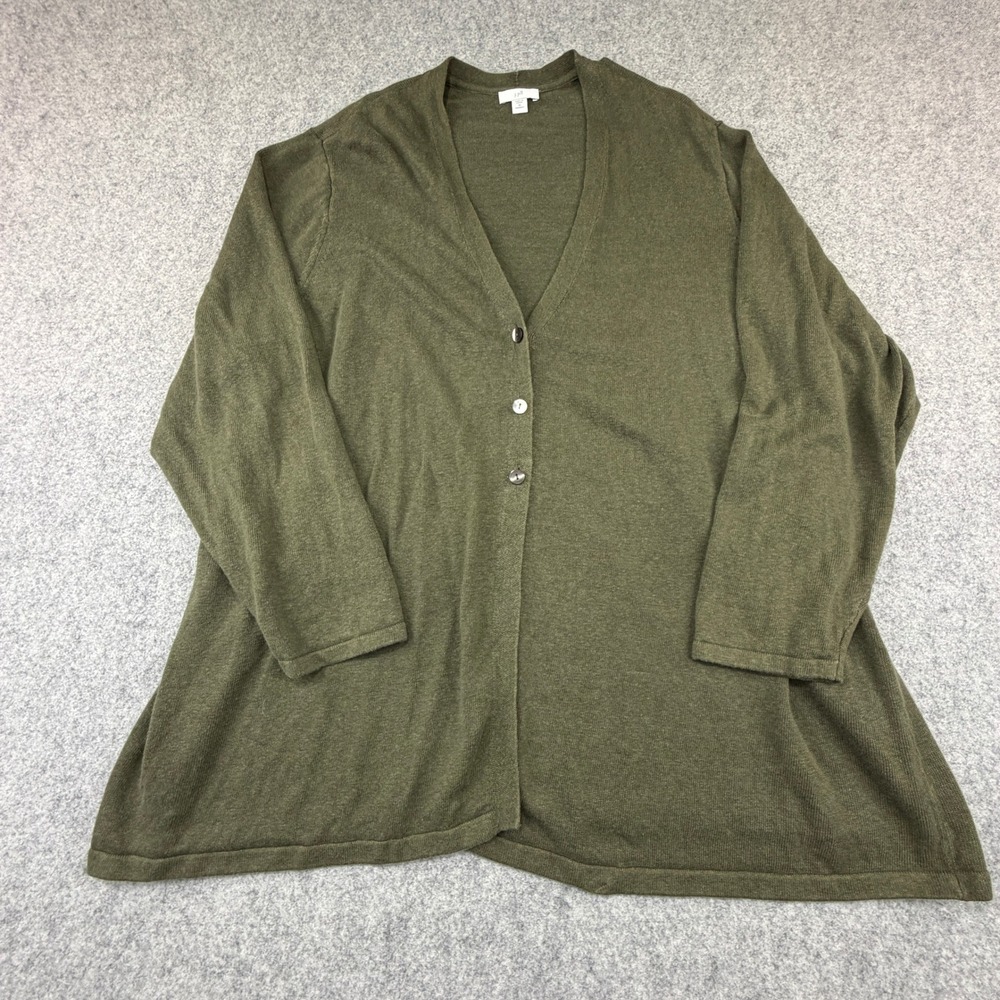 J.Jill Olive Green Linen Blend V-Neck Button Cardigan Sweater Womens 3X